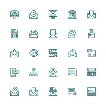 bandeja de entrada icono conjunto con 25 medio carrera contorno gráficos diseño icono paquete vector