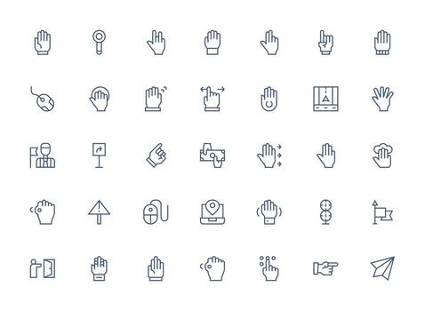 puntero presentando 35 íconos en regular limpiar línea diseño organizado paquete para proyecto bienes vector