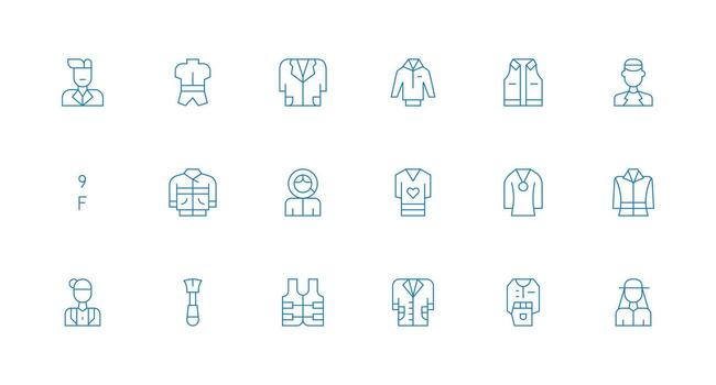 18 Jacket Icons in Minimal Line Aesthetic Quick Access Icons for UI Development vector