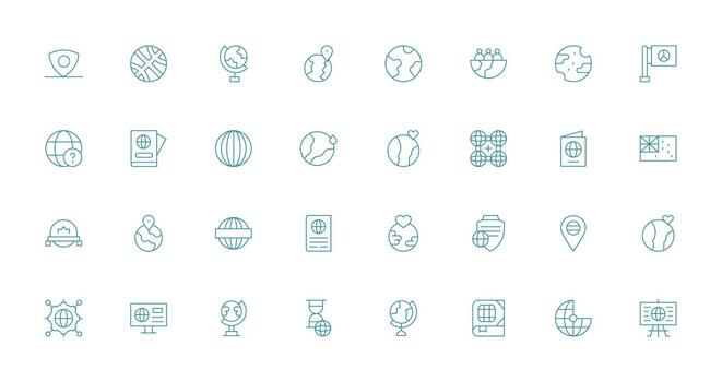 Thin Line Style World Icons with 32 Vectors Neatly Designed Icons for Web Platforms