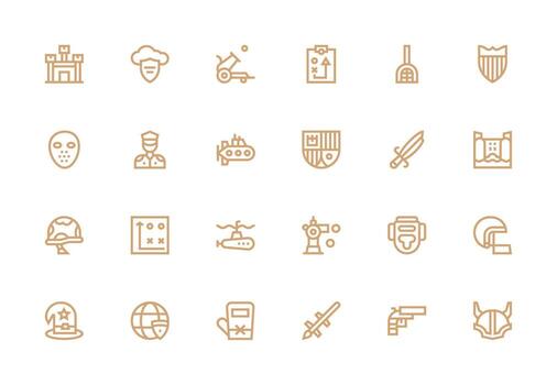 defensa icono conjunto con 24 grueso línea línea gráficos mínimo icono conjunto para interfaz proyectos vector