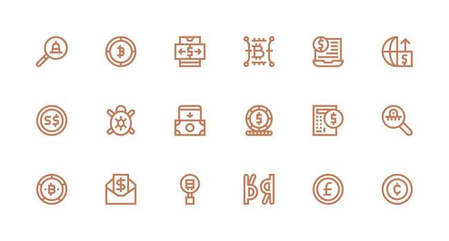 Digital Currency Design Icons featuring 18 in Strong Stroke Line Style Display Icon Pack vector