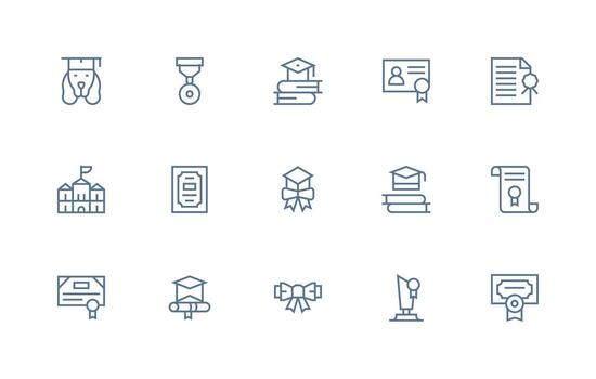 Diploma Icon Set with 15 Regular Line Graphics Simple Icons for Interface and Wireframes vector