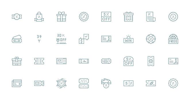 Voucher featuring 32 Icons in Thin Line Design Pixel Perfect Icons for Modern Apps vector