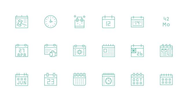 Minimal Line Style Date Icons with 18 Vectors Complete Icon Bundle for Web Design