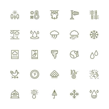 Weather Design Icons featuring 25 in Medium Stroke Outline Style Simple Icons for Interface and Wireframes vector
