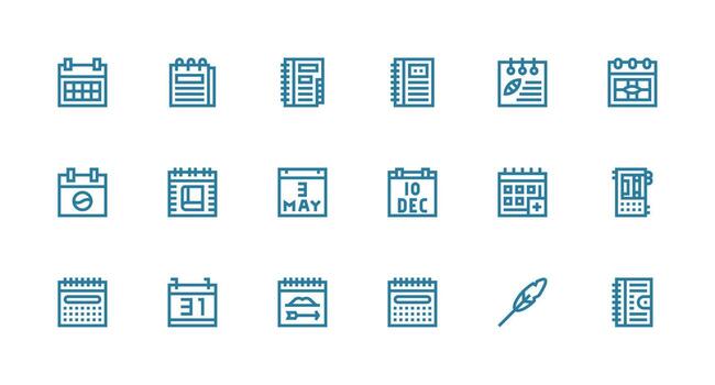 Diary including 18 Strong Stroke Line Illustrations Core Icon Collection for Daily Tasks vector