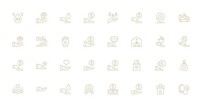 Donation Icon Set with 32 Thin Line Graphics Dashboard Icon Series vector