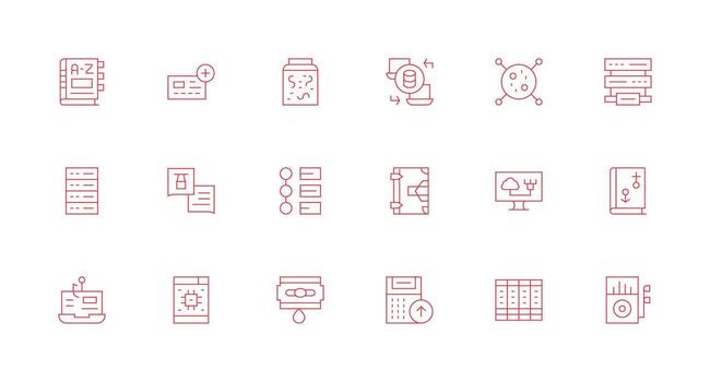 18 Icons for Database in Minimal Line Format Scalable Icons for Cross-Platform Interfaces vector