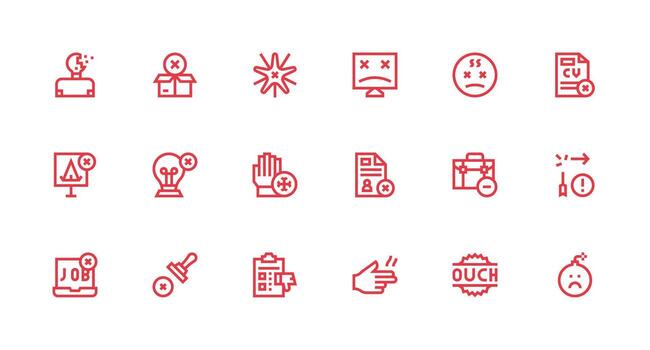 Strong Stroke Line Style Unsuccessful Icons with 18 Vectors Well-Structured Icons for Creative Use