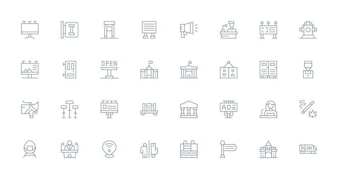 32 Thin Line Vectors for Public Theme UI-Ready Icon Collection