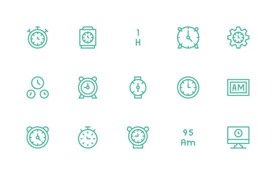Digital Clock Icon Collection with 15 Regular Line Designs Design Ready Icon Set for Teams vector