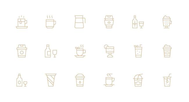 Drinkware Icon Collection with 18 Minimal Line Designs Complete Icon Set for Mobile Apps vector