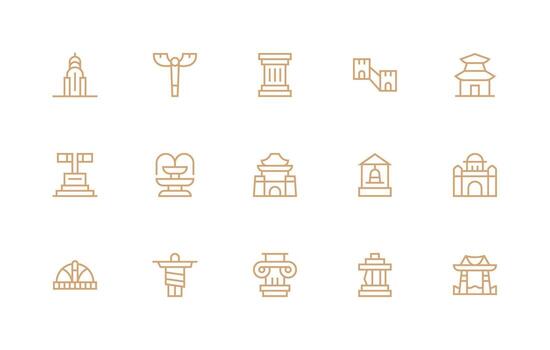 15 Regular Line Designs for Monument Icons Flexible Icon System for Web Interfaces vector