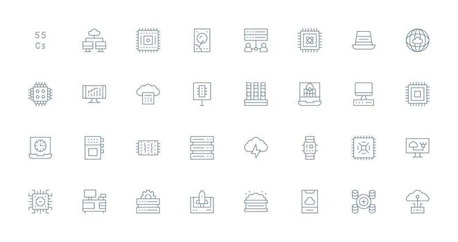 informática icono colección con 32 Delgado línea diseños completamente editable icono conjunto para web vector