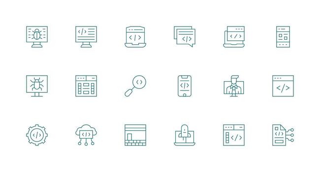 codificación conjunto con 18 mínimo línea íconos completar icono haz para web diseño vector