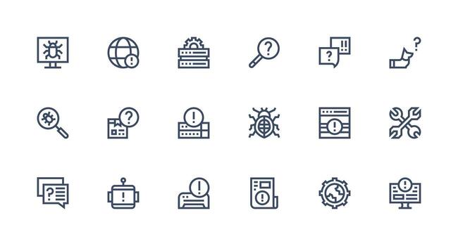 Troubleshooting featuring 18 Icons in Strong Stroke Line Design Complete Icon Set for Mobile Apps vector
