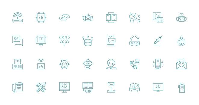 datos transmisión incluso 32 Delgado línea ilustraciones rápido acceso íconos para ui desarrollo vector