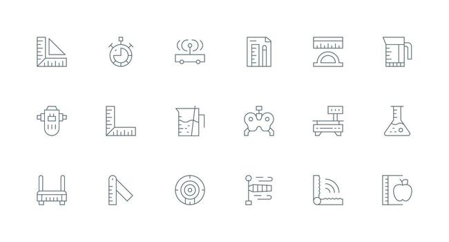 Measuring Icon Set with 18 Minimal Line Graphics Optimized Icon Pack for Digital Products vector