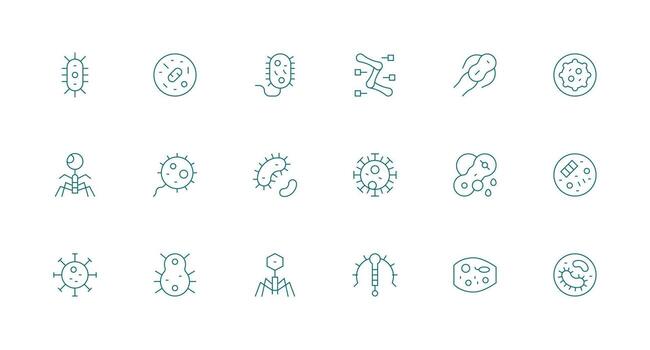 18 Icons for Microbe in Minimal Line Format High-Resolution Icons for Any Platform vector