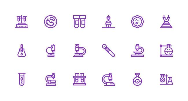Microscope Set with 18 Strong Stroke Line Icons Responsive Icon Set for Flexible Layouts vector