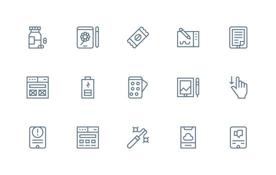 15 Icons for Tablet in Regular Line Format Professional Icon Set vector