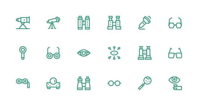18 Strong Stroke Line Icons for Optical Graphics Minimal Icon Set for Interface Projects vector