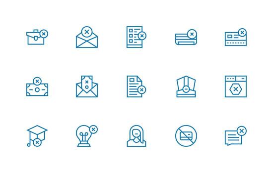 Denied Icon Set with 15 Regular Line Graphics Basic Icon Series vector