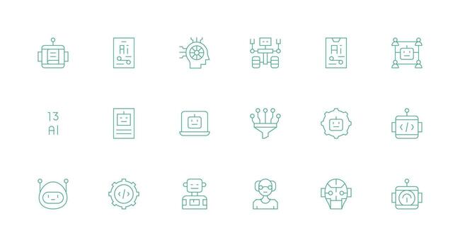 mínimo línea estilo máquina aprendizaje íconos con 18 vectores sencillo íconos para interfaz y wireframes