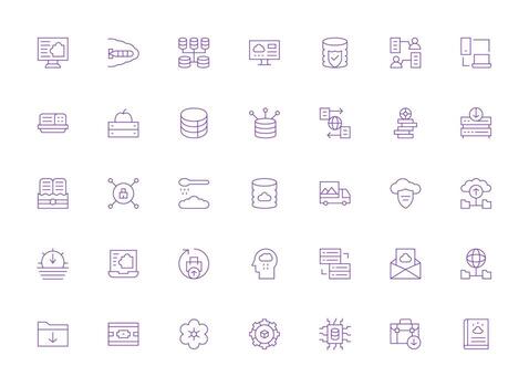 35 Icons for Cloud Storage in Light Line Format Flexible Icon System for Web Interfaces vector