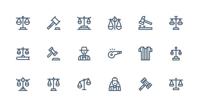 Arbitration Icon Collection with 18 Strong Stroke Line Designs Balanced Icon Set for Functional Design vector