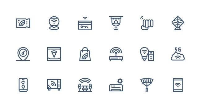 Wifi conjunto con 18 fuerte carrera línea íconos limpiar icono colección para web utilizar vector