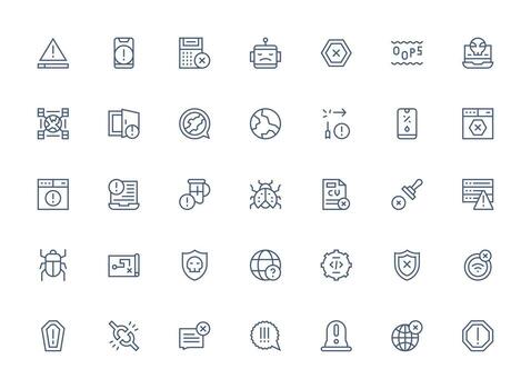 Error Icon Set with 35 Regular Clean Line Graphics Digital Icon Collection vector