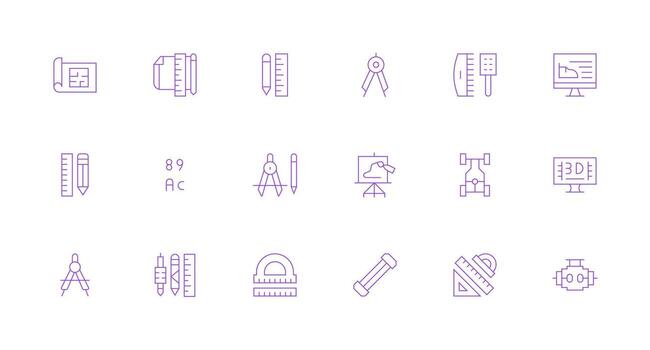Technical Drawing Visual Pack containing 18 Minimal Line Icons Minimal Icon Set for Interface Projects vector