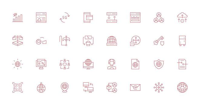 Network Icon Collection with 32 Thin Line Designs Complete Icon Set for Mobile Apps vector