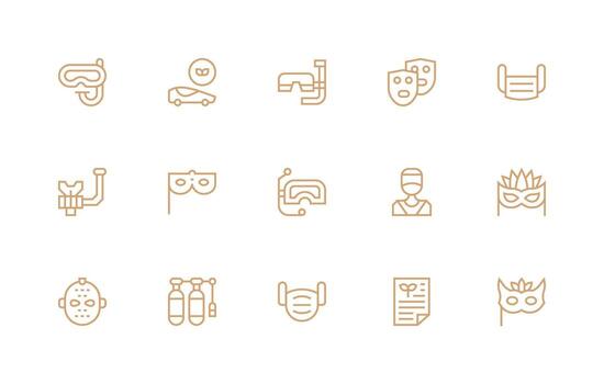 15 máscara íconos en regular línea estético flexible icono sistema para web interfaces vector