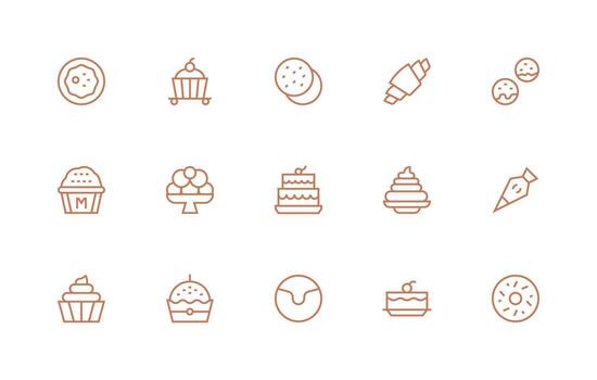 Pastry Icon Set with 15 Regular Line Graphics Multi-Style Icon Collection vector