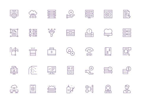 base de datos icono conjunto con 35 ligero línea gráficos digital icono colección vector