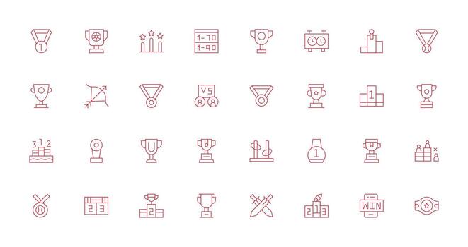 concurso icono conjunto con 32 Delgado línea gráficos todas dispositivo compatible icono conjunto vector