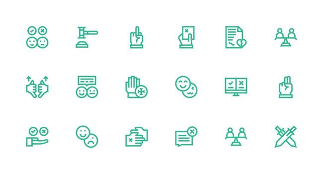 Strong Stroke Line Style Disagreement Icons with 18 Vectors Sharp Icons for Presentations