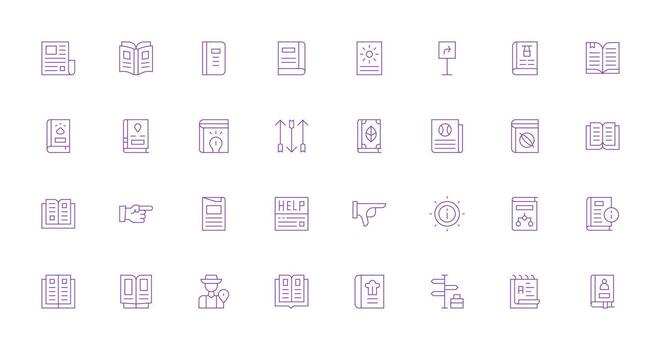 guía conjunto con 32 Delgado línea íconos ligero icono serie para rápido prototipos vector