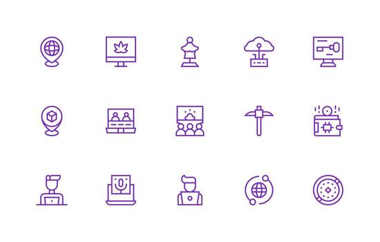 regular línea íconos desde virtual conjunto con 15 vectores monitor icono paquete