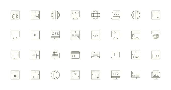 Browser Icon Collection with 32 Thin Line Designs Interface Icon Collection for Daily Projects vector