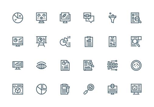 24 Thick Line Line Designs for Data Analysis Icons Balanced Icon Set for Functional Design vector