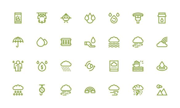 negrita línea estilo lluvia íconos con 28 vectores íconos construido para visual consistencia paquete