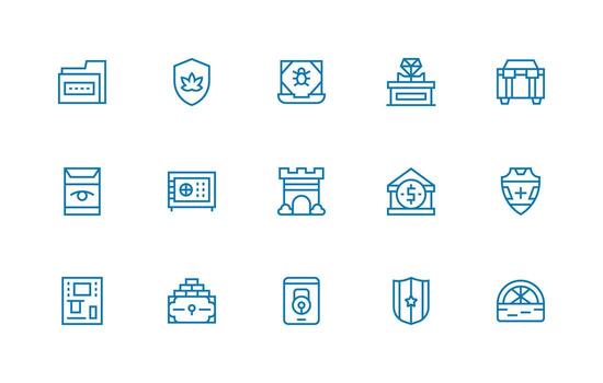 seguro diseño íconos presentando 15 en regular línea estilo diseño Listo icono conjunto para equipos vector