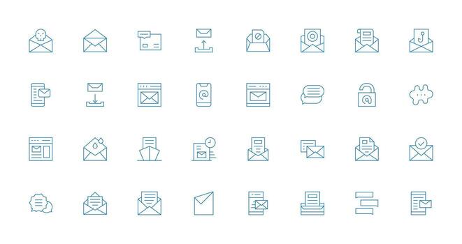 bandeja de entrada icono conjunto con 32 Delgado línea gráficos ui icono conjunto vector