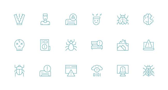 mal funcionamiento visual paquete conteniendo 18 mínimo línea íconos multi-estilo icono colección vector