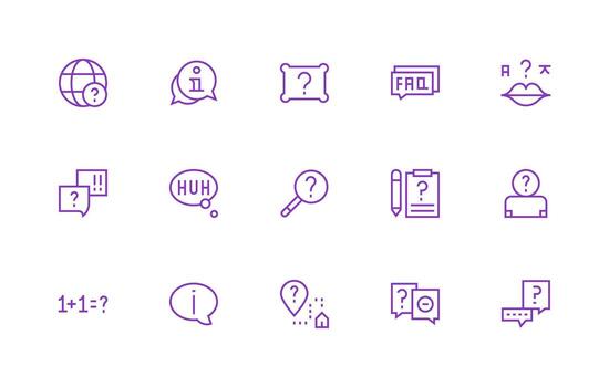 Regular Line Style Question Mark Icons with 15 Vectors Digital Icon Collection