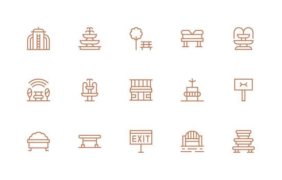Public Space Set with 15 Regular Line Icons Quick Access Icons for UI Development vector